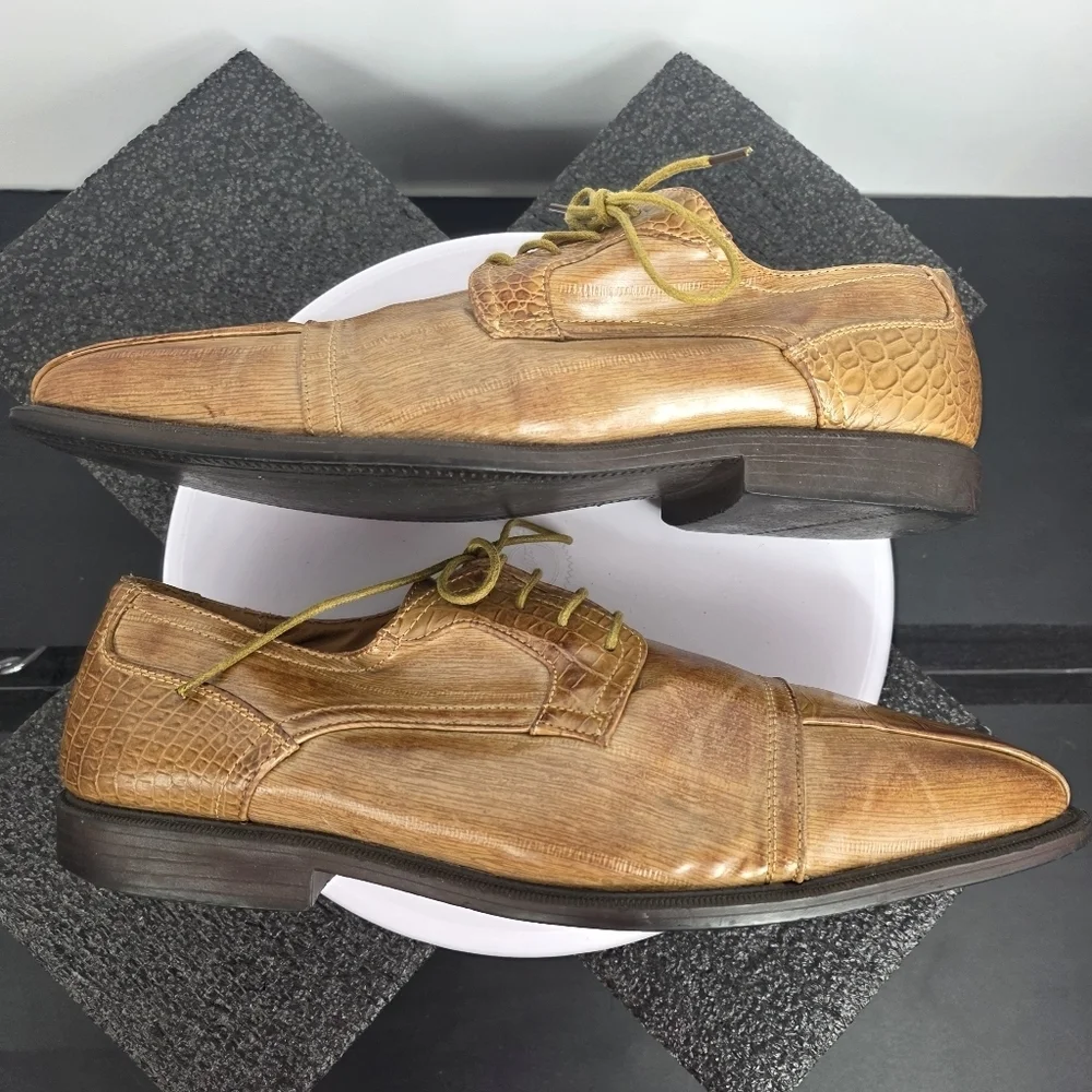 Lucio Ricci Tan Faux Crocodile Cap Toe Oxfords Men's 13 D Shoes